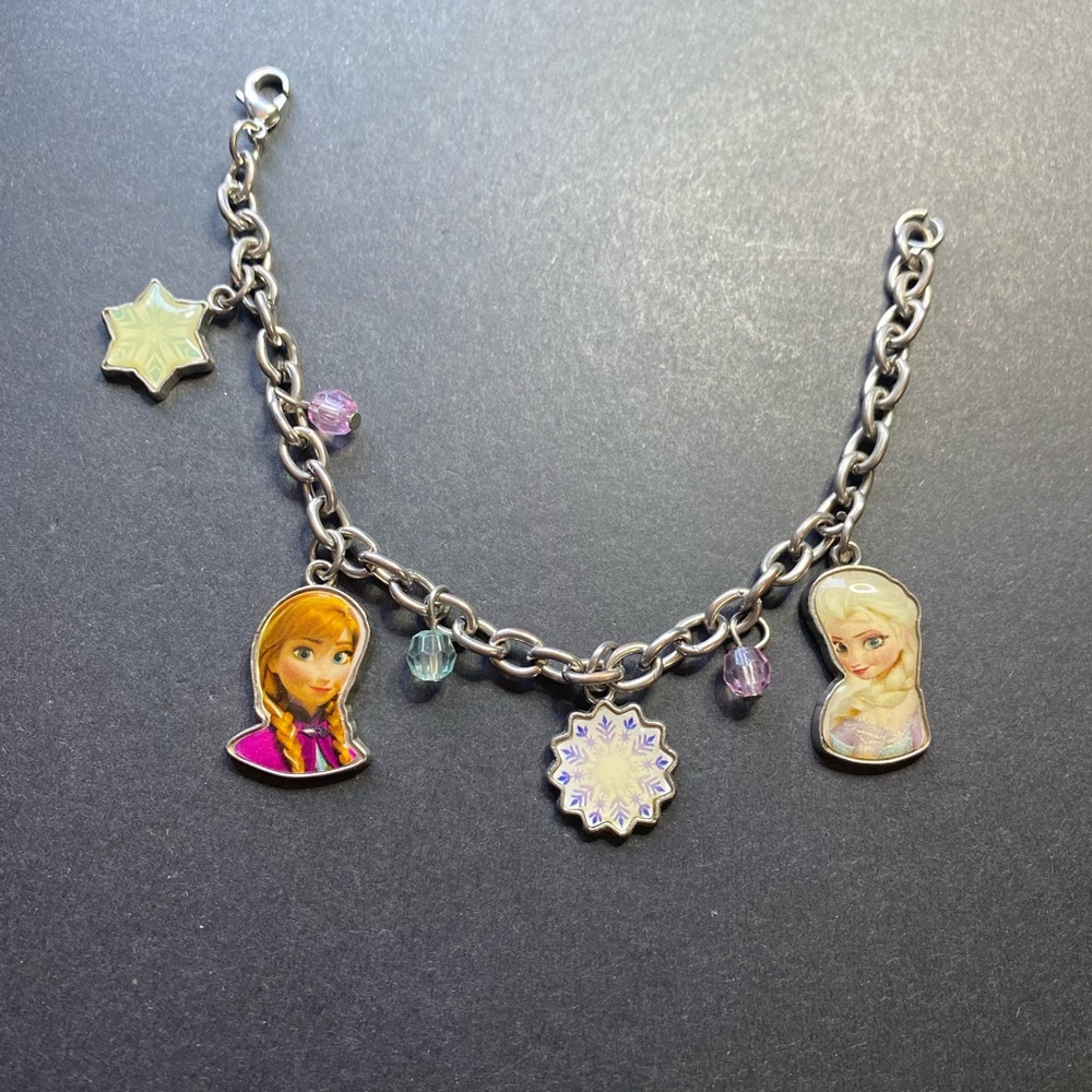 Disney Frozen silver toned charm bracelet with Elsa and Anna